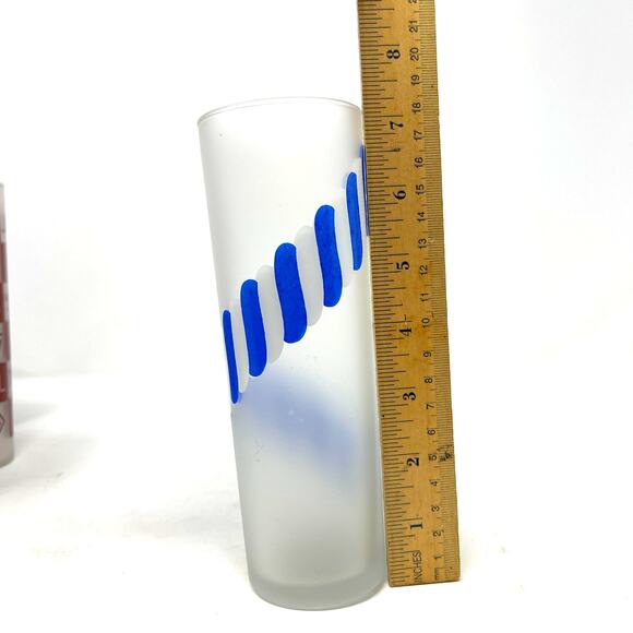 Set of 4 MCM Libbey Frosted Candy Stripe Tom Collins Glasses in Mint Condition - Picture 7 of 8